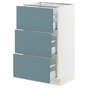 IKEA SEKTION / MAXIMERA base cabinet with 3 drawers, 18x15x30 in White / Havstorp Turquoise, Ikea Outlet | 3591ZRJTI
