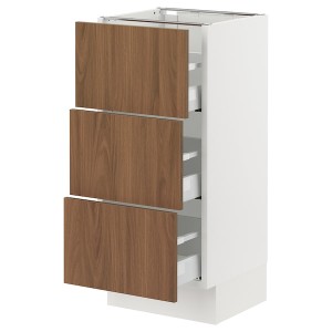 IKEA SEKTION / MAXIMERA base cabinet with 3 drawers, 15x15x30 in White / Tistorp Brown Walnut Effect, Ikea Outlet | 8043TPHLK