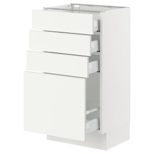 IKEA SEKTION / MAXIMERA base cabinet with 4 drawers, 18x15x30 in White / Vallstena White, Ikea Outlet | 4718OEGNC