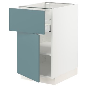 IKEA SEKTION / MAXIMERA base cabinet with drawer/door, 18x24x30 in White / Havstorp Turquoise, Ikea Outlet | 9207ICYHU