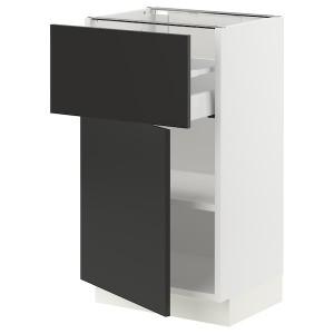 IKEA SEKTION / MAXIMERA base cabinet with drawer/door, 18x15x30 in White / Nickebo Matte Anthracite, Ikea Outlet | 6953UITLN
