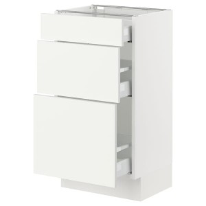 IKEA SEKTION / MAXIMERA base cabinet with 3 drawers, 18x15x30 in White / Vallstena White, Ikea Outlet | 3689CPHVR
