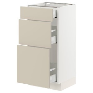 IKEA SEKTION / MAXIMERA base cabinet with 3 drawers, 15x15x30 in White / Havstorp Beige, Ikea Outlet | 7813EDFBW