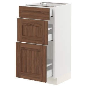 IKEA SEKTION / MAXIMERA base cabinet with 3 drawers, 15x15x30 in White Enköping / Brown Walnut Effect, Ikea Outlet | 8279IKTQX