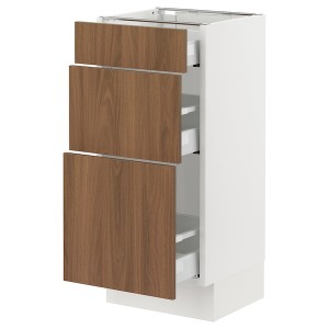 IKEA SEKTION / MAXIMERA base cabinet with 3 drawers, 15x15x30 in White / Tistorp Brown Walnut Effect, Ikea Outlet | 7028DTPVZ