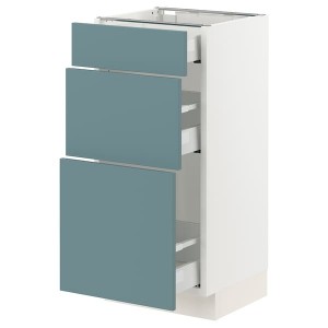 IKEA SEKTION / MAXIMERA base cabinet with 3 drawers, 15x15x30 in White / Havstorp Turquoise, Ikea Outlet | 0584WCLDB