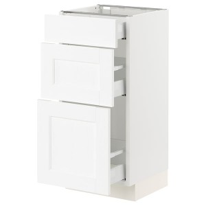 IKEA SEKTION / MAXIMERA base cabinet with 3 drawers, 15x15x30 in White Enköping / White Wood Effect, Ikea Outlet | 7594KYJST