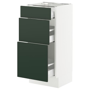 IKEA SEKTION / MAXIMERA base cabinet with 3 drawers, 15x15x30 in White / Havstorp Deep Green, Ikea Outlet | 2847FHLCE