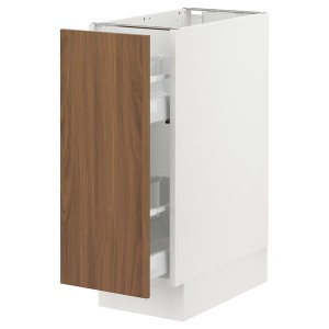 IKEA SEKTION / MAXIMERA base cabinet with pull-out storage, 12x24x30 in White / Tistorp Brown Walnut Effect, Ikea Outlet | 7480DHPUQ