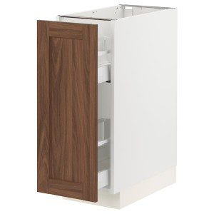 IKEA SEKTION / MAXIMERA base cabinet with pull-out storage, 12x24x30 in White Enköping / Brown Walnut Effect, Ikea Outlet | 2815KAEOS