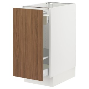 IKEA SEKTION / MAXIMERA base cabinet with pull-out storage, 15x24x30 in White / Tistorp Brown Walnut Effect, Ikea Outlet | 8497JOTDU