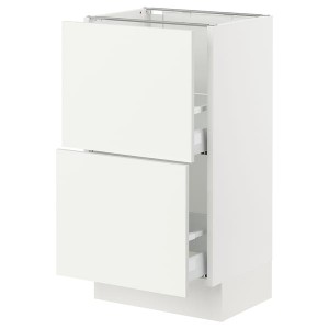 IKEA SEKTION / MAXIMERA base cabinet with 2 drawers, 18x15x30 in White / Vallstena White, Ikea Outlet | 9018XIVJM