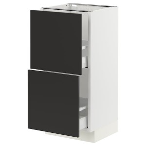 IKEA SEKTION / MAXIMERA base cabinet with 2 drawers, 15x15x30 in White / Nickebo Matte Anthracite, Ikea Outlet | 6425ZUBLG