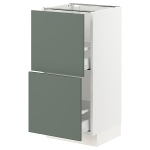 IKEA SEKTION / MAXIMERA base cabinet with 2 drawers, 15x15x30 in White / Bodarp Gray / Green, Ikea Outlet | 6247PBUKC