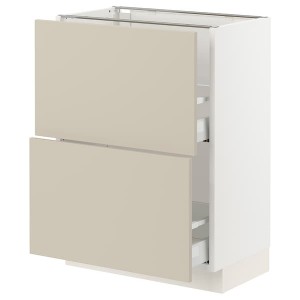IKEA SEKTION / MAXIMERA base cabinet with 2 drawers, 24x15x30 in White / Havstorp Beige, Ikea Outlet | 4976PKIHT