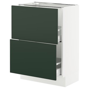 IKEA SEKTION / MAXIMERA base cabinet with 2 drawers, 24x15x30 in White / Havstorp Deep Green, Ikea Outlet | 1469YDZBF