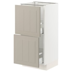 IKEA SEKTION / MAXIMERA base cabinet with 2 drawers, 15x15x30 in White / Stensund Beige, Ikea Outlet | 0893JSHPX