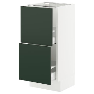 IKEA SEKTION / MAXIMERA base cabinet with 2 drawers, 15x15x30 in White / Havstorp Deep Green, Ikea Outlet | 9631OHPLC