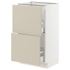 IKEA SEKTION / MAXIMERA base cabinet with 2 drawers, 18x15x30 in White / Havstorp Beige, Ikea Outlet | 0983YMQOS