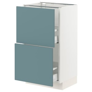 IKEA SEKTION / MAXIMERA base cabinet with 2 drawers, 18x15x30 in White / Havstorp Turquoise, Ikea Outlet | 9102KBFNJ