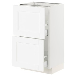 IKEA SEKTION / MAXIMERA base cabinet with 2 drawers, 18x15x30 in White Enköping / White Wood Effect, Ikea Outlet | 7603EHQTG