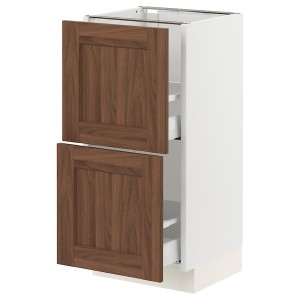IKEA SEKTION / MAXIMERA base cabinet with 2 drawers, 15x15x30 in White Enköping / Brown Walnut Effect, Ikea Outlet | 5820GYNBU