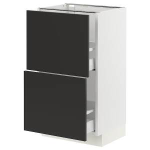 IKEA SEKTION / MAXIMERA base cabinet with 2 drawers, 18x15x30 in White / Nickebo Matte Anthracite, Ikea Outlet | 2618EAXYU
