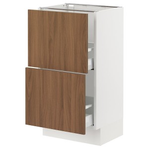 IKEA SEKTION / MAXIMERA base cabinet with 2 drawers, 18x15x30 in White / Tistorp Brown Walnut Effect, Ikea Outlet | 6437MTSYA