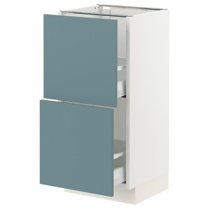 IKEA SEKTION / MAXIMERA base cabinet with 2 drawers, 15x15x30 in White / Havstorp Turquoise, Ikea Outlet | 4739FGKZO