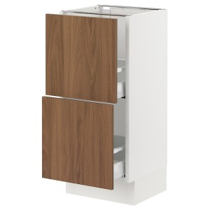 IKEA SEKTION / MAXIMERA base cabinet with 2 drawers, 15x15x30 in White / Tistorp Brown Walnut Effect, Ikea Outlet | 3248MGLZT