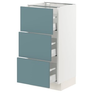 IKEA SEKTION / MAXIMERA base cabinet with 3 drawers, 15x15x30 in White / Havstorp Turquoise, Ikea Outlet | 8265EKUWD