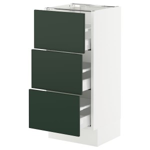 IKEA SEKTION / MAXIMERA base cabinet with 3 drawers, 15x15x30 in White / Havstorp Deep Green, Ikea Outlet | 2496BSQTR