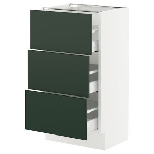 IKEA SEKTION / MAXIMERA base cabinet with 3 drawers, 18x15x30 in White / Havstorp Deep Green, Ikea Outlet | 9864CLIYD