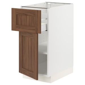 IKEA SEKTION / MAXIMERA base cabinet with drawer/door, 15x24x30 in White Enköping / Brown Walnut Effect, Ikea Outlet | 5978BWSQO
