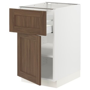 IKEA SEKTION / MAXIMERA base cabinet with drawer/door, 18x24x30 in White Enköping / Brown Walnut Effect, Ikea Outlet | 4892RJSPT