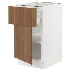 IKEA SEKTION / MAXIMERA base cabinet with drawer/door, 18x24x30 in White / Tistorp Brown Walnut Effect, Ikea Outlet | 5076PSAEZ