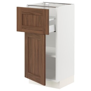 IKEA SEKTION / MAXIMERA base cabinet with drawer/door, 15x15x30 in White Enköping / Brown Walnut Effect, Ikea Outlet | 3519JUBQO