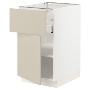 IKEA SEKTION / MAXIMERA base cabinet with drawer/door, 18x24x30 in White / Havstorp Beige, Ikea Outlet | 0612EAFZT