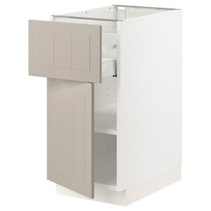 IKEA SEKTION / MAXIMERA base cabinet with drawer/door, 15x24x30 in White / Stensund Beige, Ikea Outlet | 8219BNPZO