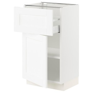 IKEA SEKTION / MAXIMERA base cabinet with drawer/door, 18x15x30 in White Enköping / White Wood Effect, Ikea Outlet | 0592EPZND