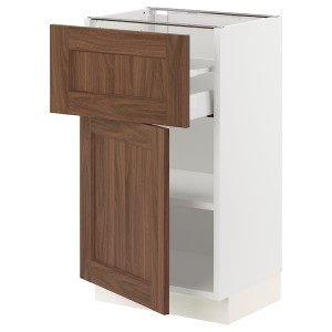 IKEA SEKTION / MAXIMERA base cabinet with drawer/door, 18x15x30 in White Enköping / Brown Walnut Effect, Ikea Outlet | 1673BMKTA