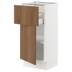 IKEA SEKTION / MAXIMERA base cabinet with drawer/door, 15x15x30 in White / Tistorp Brown Walnut Effect, Ikea Outlet | 9816KSNZW
