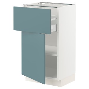 IKEA SEKTION / MAXIMERA base cabinet with drawer/door, 18x15x30 in White / Havstorp Turquoise, Ikea Outlet | 7604UVKJY
