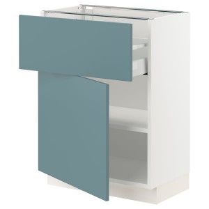 IKEA SEKTION / MAXIMERA base cabinet with drawer/door, 24x15x30 in White / Havstorp Turquoise, Ikea Outlet | 5421LHBCW