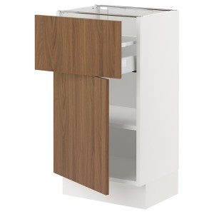 IKEA SEKTION / MAXIMERA base cabinet with drawer/door, 18x15x30 in White / Tistorp Brown Walnut Effect, Ikea Outlet | 3061KYJBI