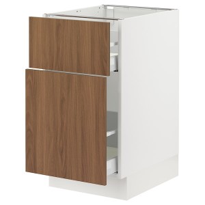 IKEA SEKTION / MAXIMERA base cabinet/p-out storage/drawer, 18x24x30 in White / Tistorp Brown Walnut Effect, Ikea Outlet | 1307BQYUF