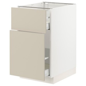 IKEA SEKTION / MAXIMERA base cabinet/p-out storage/drawer, 18x24x30 in White / Havstorp Beige, Ikea Outlet | 3740CMPBN