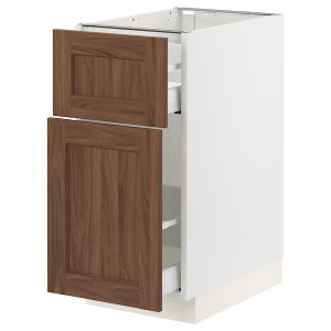 IKEA SEKTION / MAXIMERA base cabinet/p-out storage/drawer, 15x24x30 in White Enköping / Brown Walnut Effect, Ikea Outlet | 8709SMBCU
