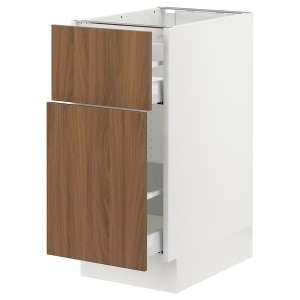 IKEA SEKTION / MAXIMERA base cabinet/p-out storage/drawer, 15x24x30 in White / Tistorp Brown Walnut Effect, Ikea Outlet | 5701VWZKE