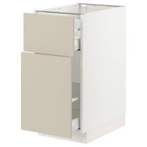 IKEA SEKTION / MAXIMERA base cabinet/p-out storage/drawer, 15x24x30 in White / Havstorp Beige, Ikea Outlet | 3970JZRQV